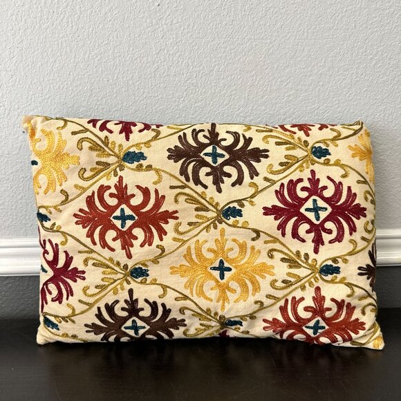 Pier 1 Embroidered Throw Pillow Lumbar Red Gold Teal Paisley Rectangle 19x13 - Picture 1 of 4